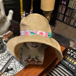 Lilly Pulitzer multi journey to the jungle Straw sun Hat with pink‎ floral band